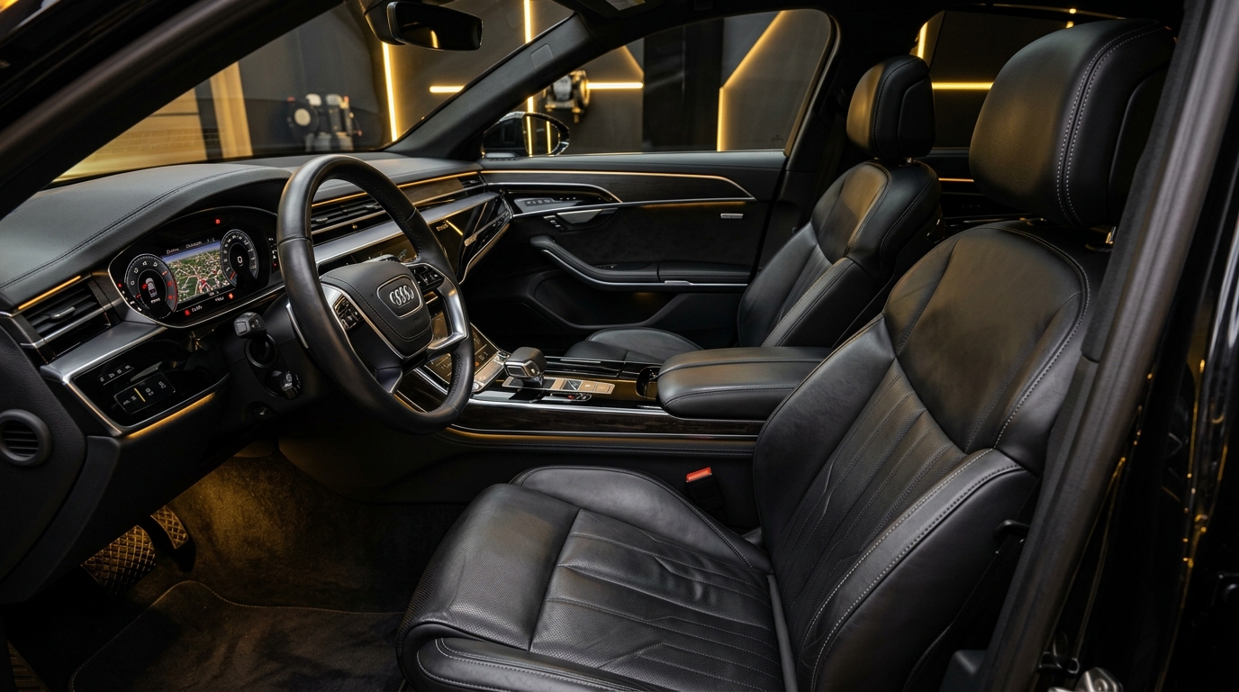 Interior de carro limpo após detalhamento profissional